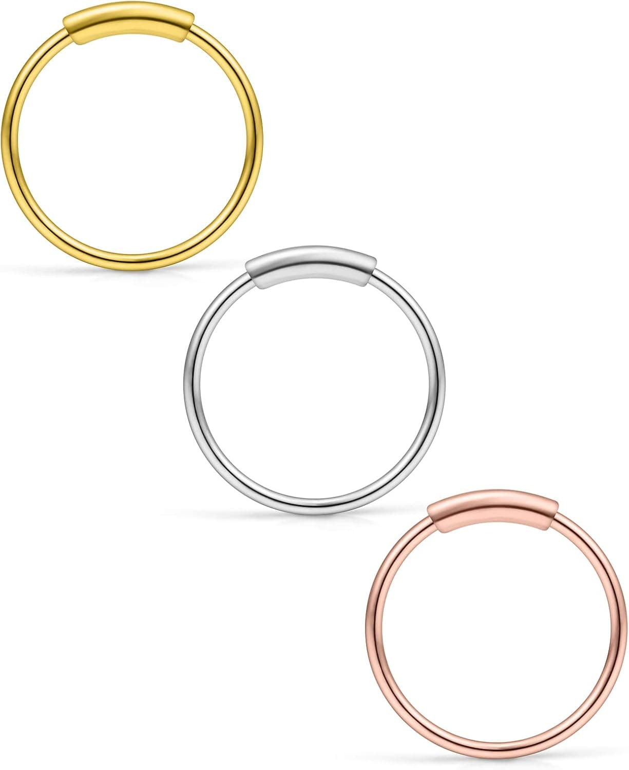 Ruifan 316L Surgical Steel Seamless Continuous Hoop Rings Nose Eyebrow Tragus Lip Ear Ring BCR 22 Gauge 8MM,10MM