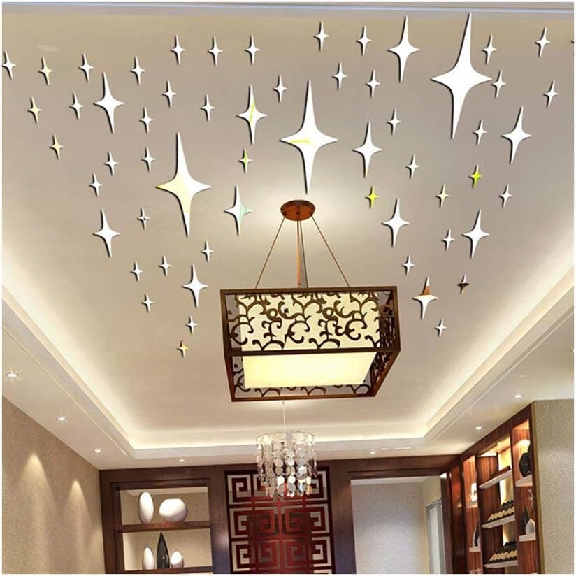 Alrens_DIY(TM)8.5cm50pcs Bling-Bling Stars DIY Acrylic Removable Decorative Mirror Surface Crystal Wall Stickers 3D Home Decal Room Murals Wall Paper Decor Gift