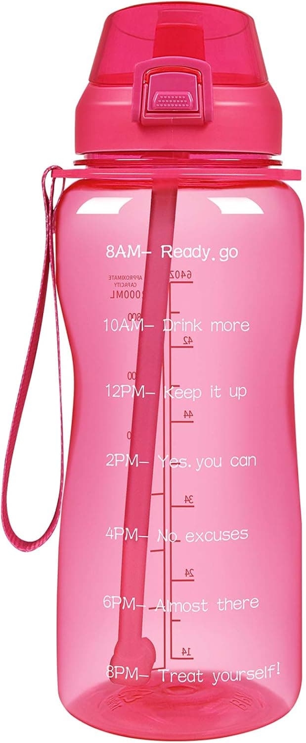 YIREN Half Gallon Water Bottle with Straw and Motivational Time Marker 64oz Large Capacity Leak Proof BPA Free Fitness Sports Water jug