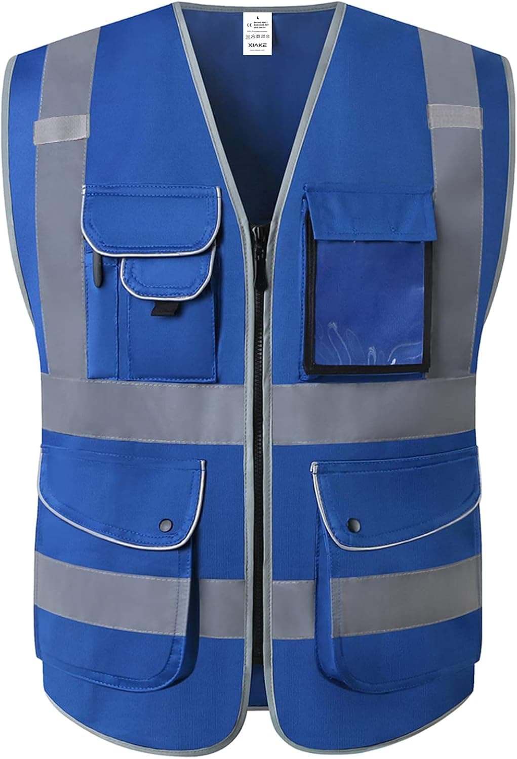 XIAKE Class 2 High Visibility Reflective Safety Vests with 8 Pockets and Zipper Front,Meets ANSI/ISEA Standards
