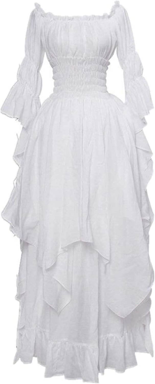 Women Long Sleeve Renaissance Dress Womens Smocked Waist Gothic Witch Dress Medieval Victorian Dresses Retro Gown…