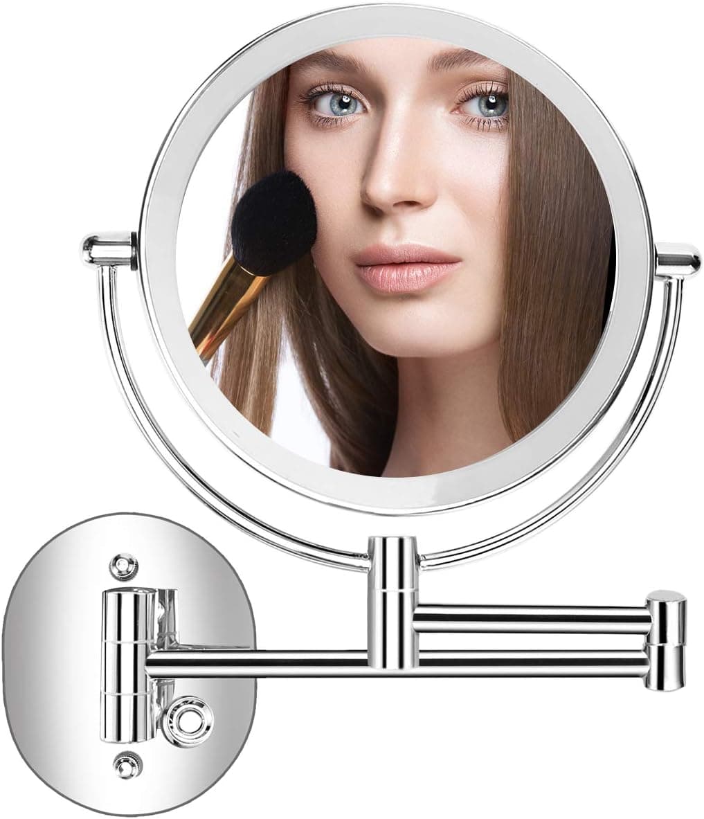 Servineart 1X &10X Magnifying Double Sided Vanity Makeup Mirror with Light and Touch Dimmer, 7.87 inch, Wall Mount, Round, Chrome