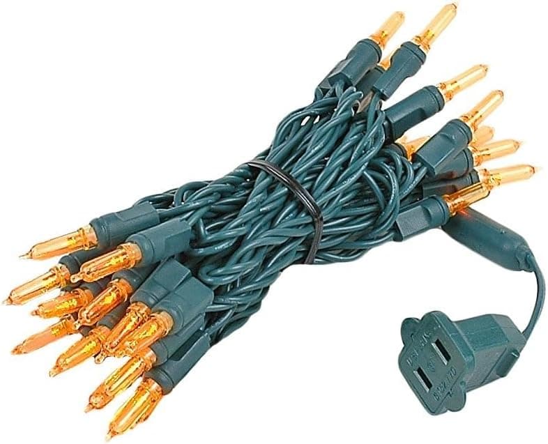 Novelty Lights 35 Light T5 LED Christmas Mini Light Set, Outdoor Lighting Party Patio String Lights, Amber, Green Wire, 11.5' Long