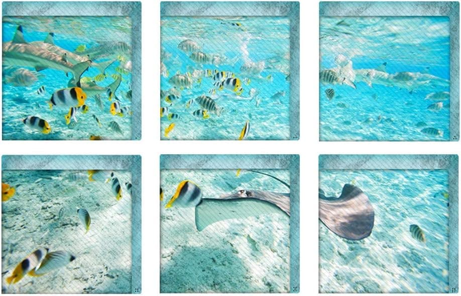 XUMIN 1Set 6PCS Self Adhesive Under Sea World Pattern Non Slip Bathtub Stickers Decals Appliques for Slippery Bathroom and Bath Tub