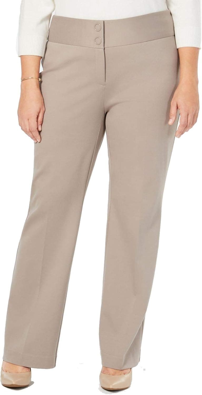 Alfani Womens Plus Wide Leg Mid-Rise Trouser Pants Beige 20W