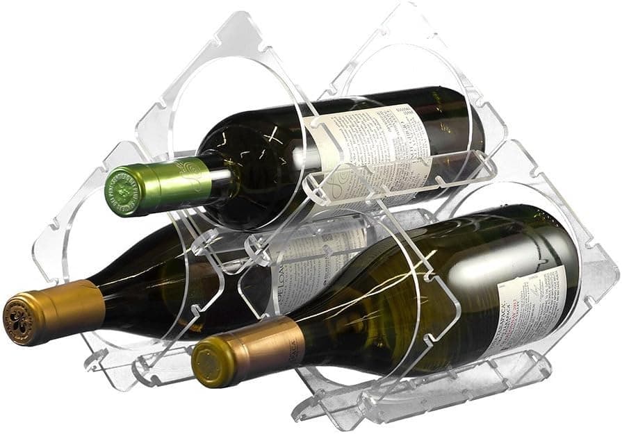 LINKOS Modular Storage System, Modern Clear Acrylic Freestanding Stackable 3 Bottle Organizer Display Wine Rack