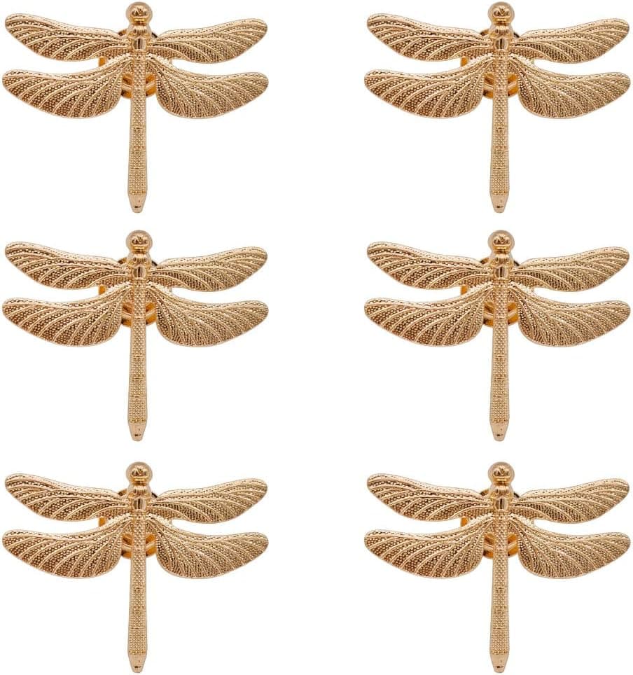 Vivicap 6 Pcs Creative Dragonfly Gold Ancient tin Knob Hardware Furniture Decoration Pull Handle for Drawer Dresser Wardrobes Closet Kitchen Cupboard Livingroom Bedroom (Gold)