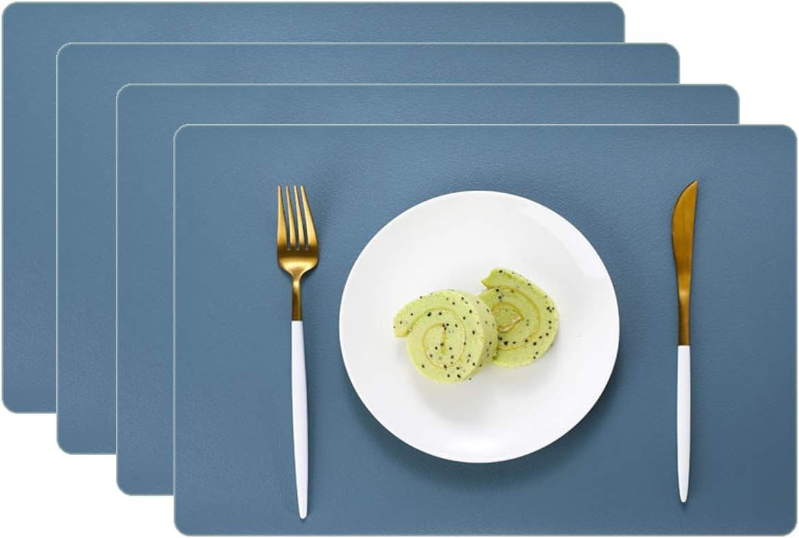 GoTCele Leather Placemats for Dinner Table Mats Heat-Resistant Non-Slip Washable PVC Leather Waterproof Placemat Set of 4 (Blue)