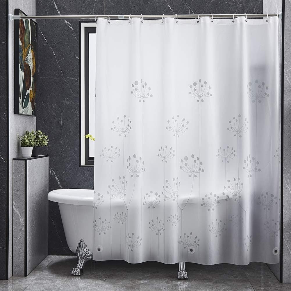 BONA FIERER PEVA Dandelion Shower Curtain 71”x71” with Hooks Set Waterproof Bathroom Curtains Translucent Grey-Green Dandelion