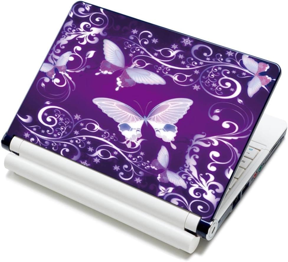 Meffort Inc 10 10.2 Inch Laptop Notebook Skin Sticker Cover Art Decal (Included 2 Wrist pad) - Purple Butterflies