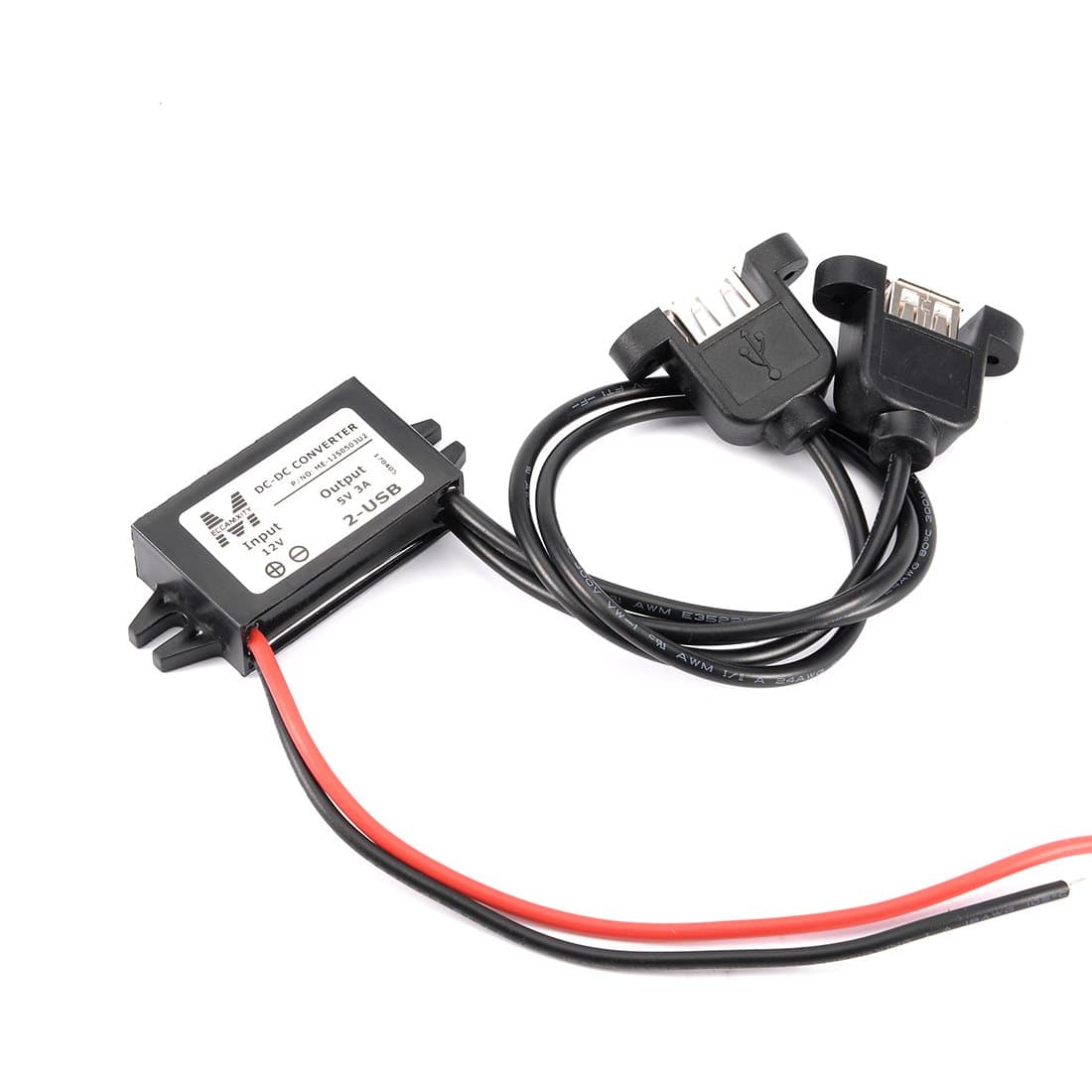 uxcell Power Converter Regulator DC 12V to DC 5V 3A 15W Waterproof Voltage Convert Transformer 2 USB Connector Cable Car Charger