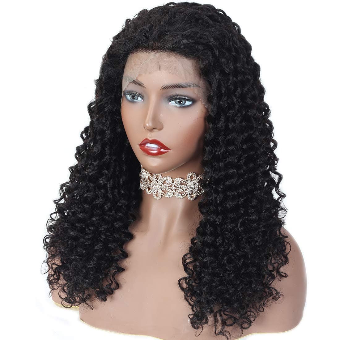 Cranberry Hair 8A Brazilian Virgin Remy Human Hair Deep Wave 13x4 Frontal Lace Wig For Black Women 150% Density with Pre Plucked Natural Hairline Natural Color Glueless Can Be Dyed and Bleached 18Inch