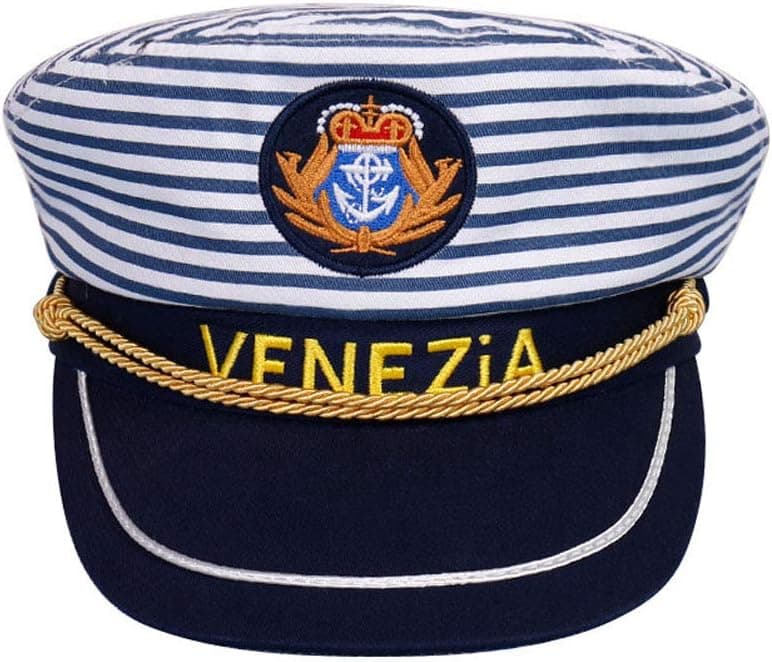 Amosfun Sea Captain Hat Blue Stripe Cap Kids Adjustable Captain Hat Manian Style for Kids (54cm Adjustable)