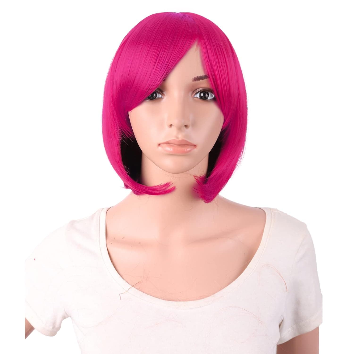 MapofBeauty 12 Inch/30 cm Short Bob Straight Side Bangs Synthetic Fiber Heat Resistant Hair Party Cosplay Wig (Hot Pink)
