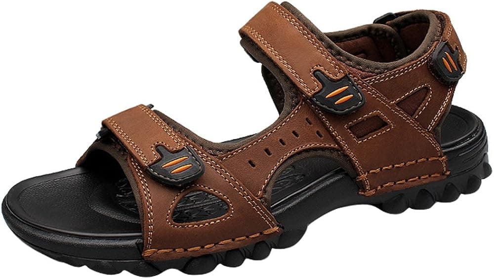 Men's Open Toe Sandal Outdoor Sport Sandals Leather Breathable Beach Walking Sandal Fisherman Summer