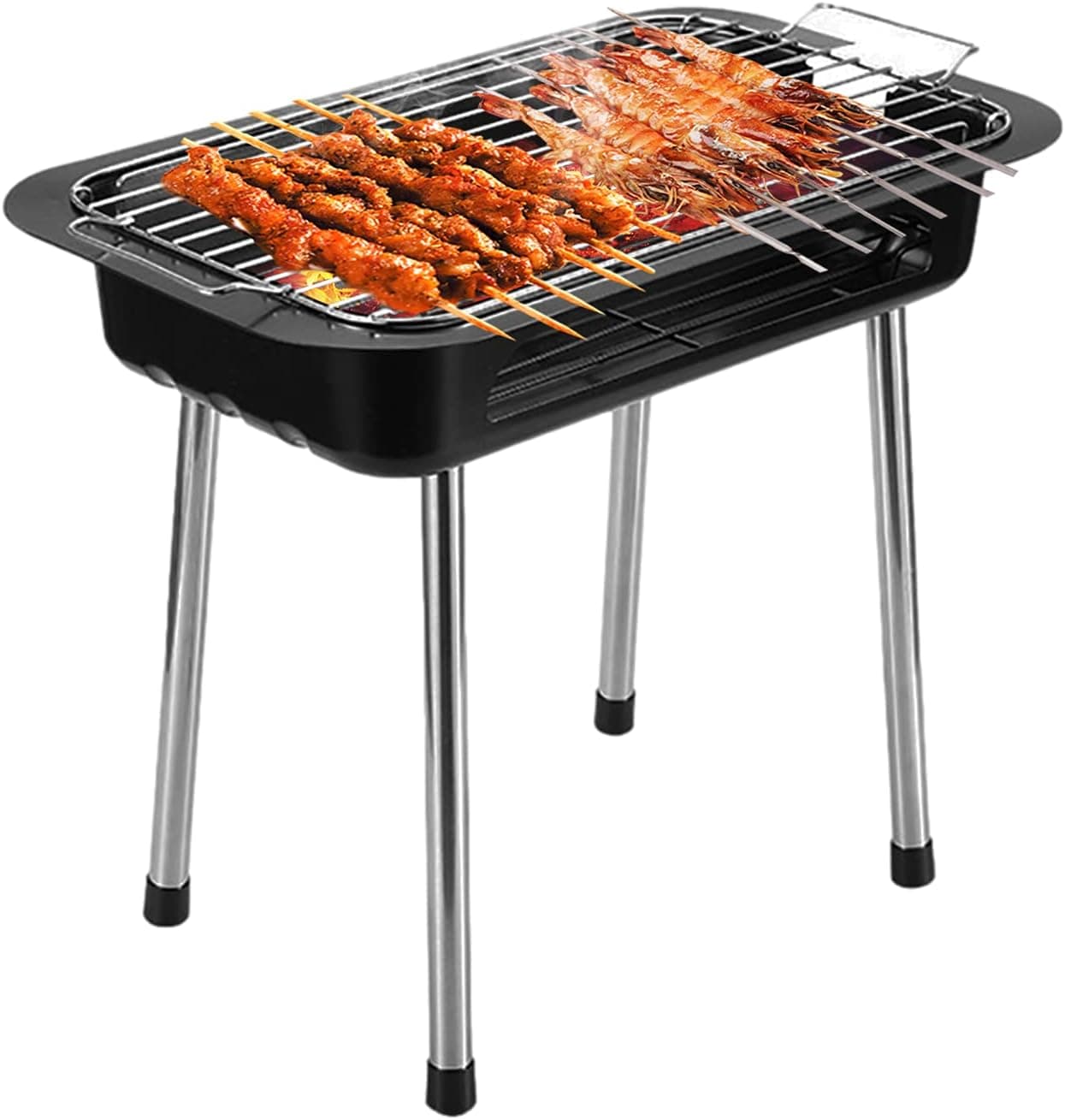 1800W Barbecue Electric Grill Indoor Outdoor Contact Grills with 4 Removable Stands 2 in 1 Smokeless Non-Stick Electric Griddles with Double Layer Portable Tabletop BBQ Machine for 2-6 People Party
