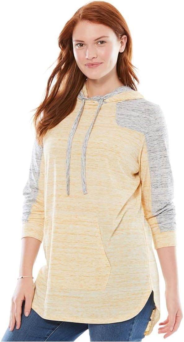 Woman Within Plus Size Marled Colorblock Hoodie - Crystal Honey Black Marled, 14/16