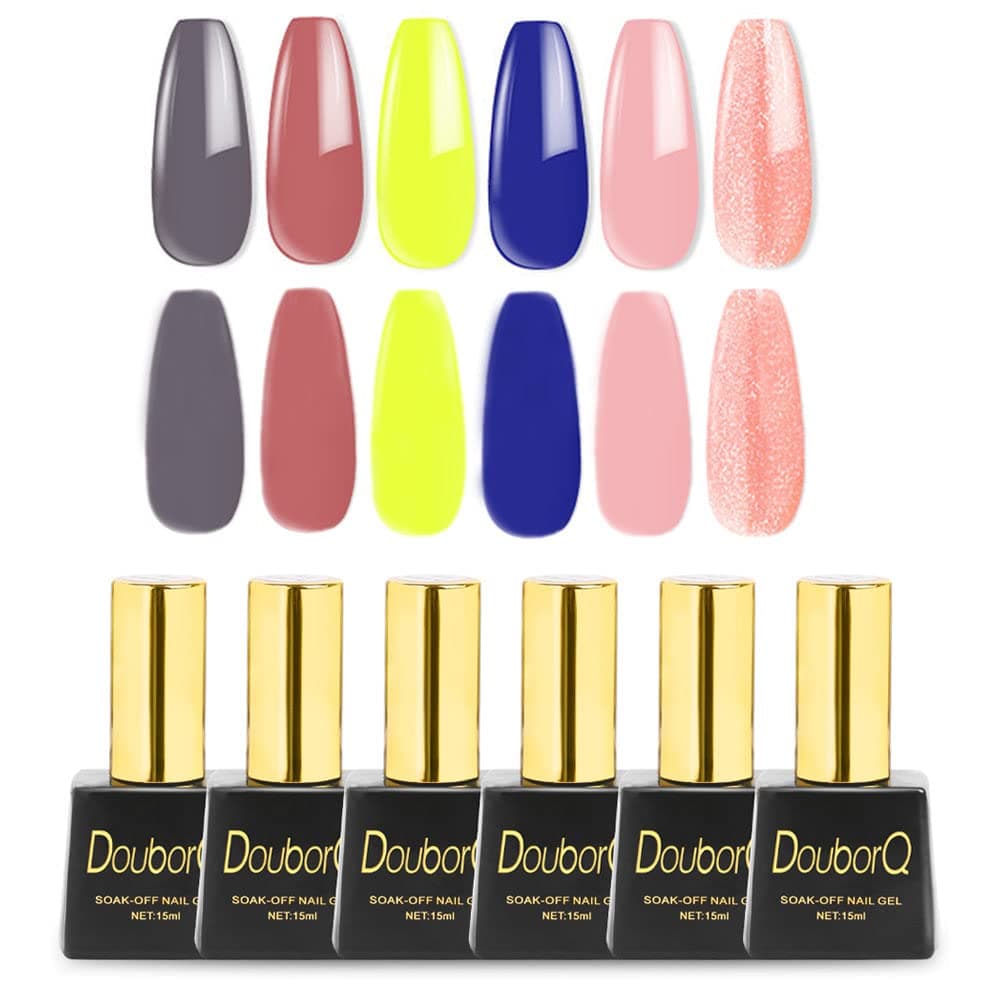 15ml Gel Nail Polish Set Of 6pc Fall Winter Color Gray Brown Yellow Blue Pink Glitter Nail Polish Nail Art Manicure Salon Diy Home