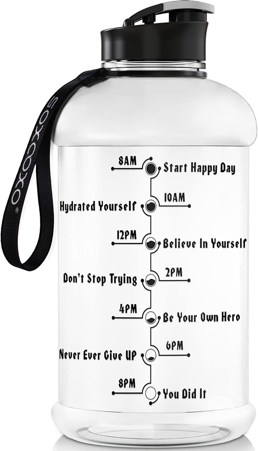 Half Gallon kids Motivational Water Bottle with Straw Large Sports Water Bottle With Time Marker for School Gym Fitness Outdoor(Clear)