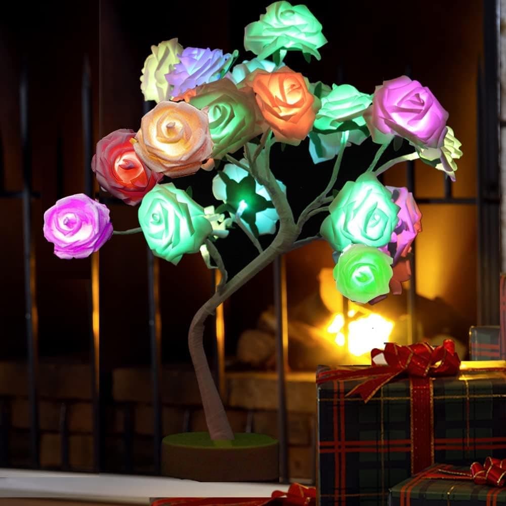 COLORLIFE Tabe Lamp Color Changing Flower Tree Rose lamp with Remote Control with Timer Christmas Birthday Gift for Girl Kids Women for Holiday and Party(White)
