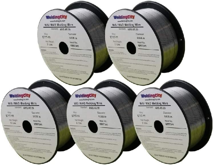 WeldingCity 5 Rolls E71T-11 Gasless Flux-Cored Mild Steel MIG Welding Wire 0.030" (0.8mm) 2-lb Spool | Pack of 5 Rolls