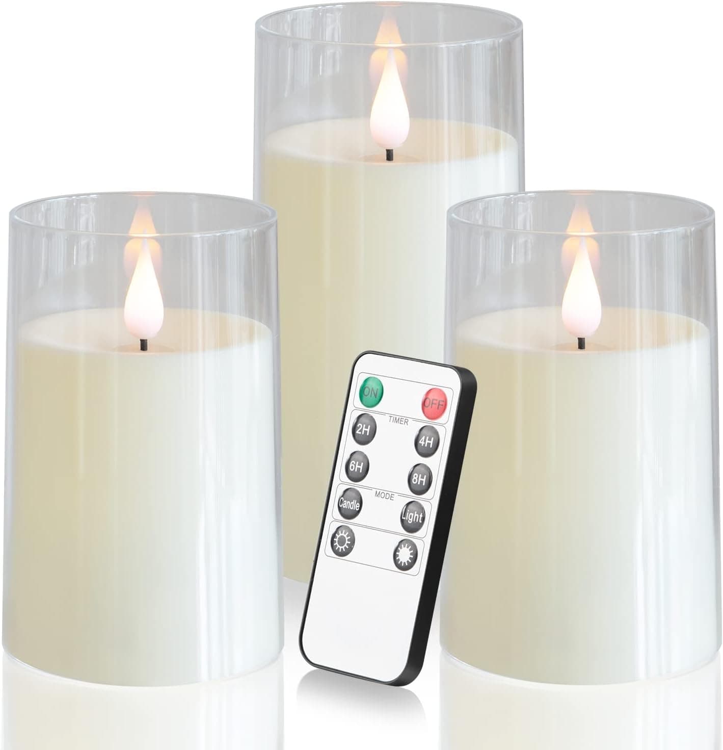 Flameless Candles with Remote, Battery Operated Candles (set of 3, 5" 5" 6"), Pillar Candles Flickering LED Candles with Timer Fake Candles that Look Real for Halloween Decor Dining Table, Ivory White