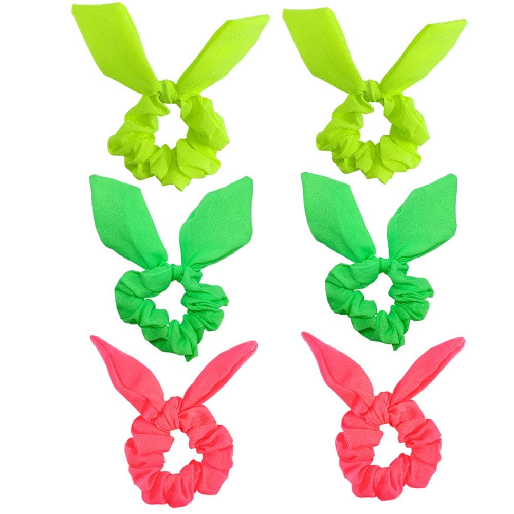 Vinesia 3 Colors Neon Bunny Ears Hair Scrunchies Elastic Rabbit Bunny Ear Hair Bands Hair Ties Ponytail Holder Accessories