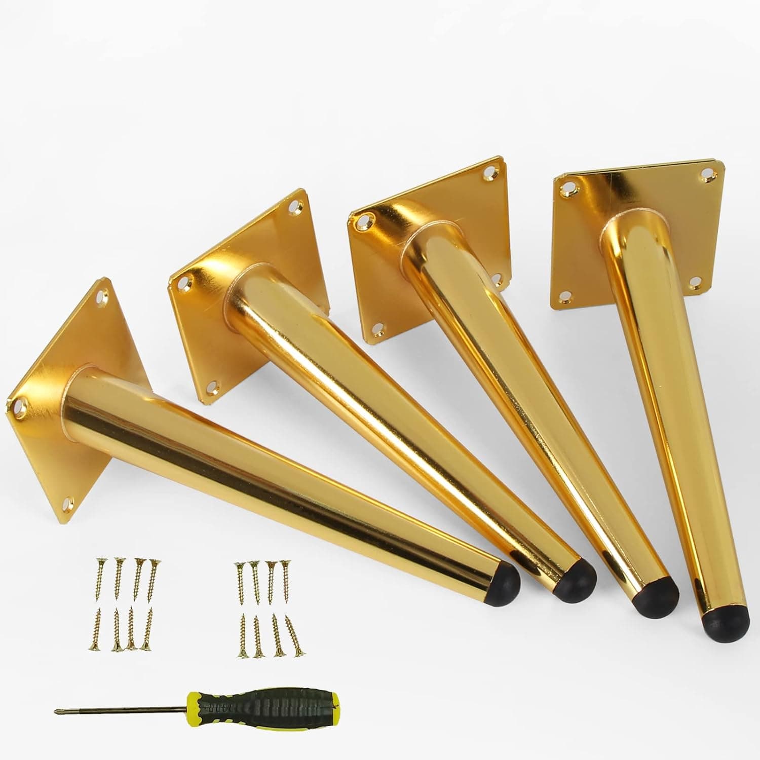 Furniture Legs, 8" Heavy Duty Sofa Legs Tapered Mid Century Modern Metal Furniture Legs Replacement, Home DIY Projects, for Table Cabinet Cupboard Legs, Floor Protection Gold Legs Set 4 Pcs