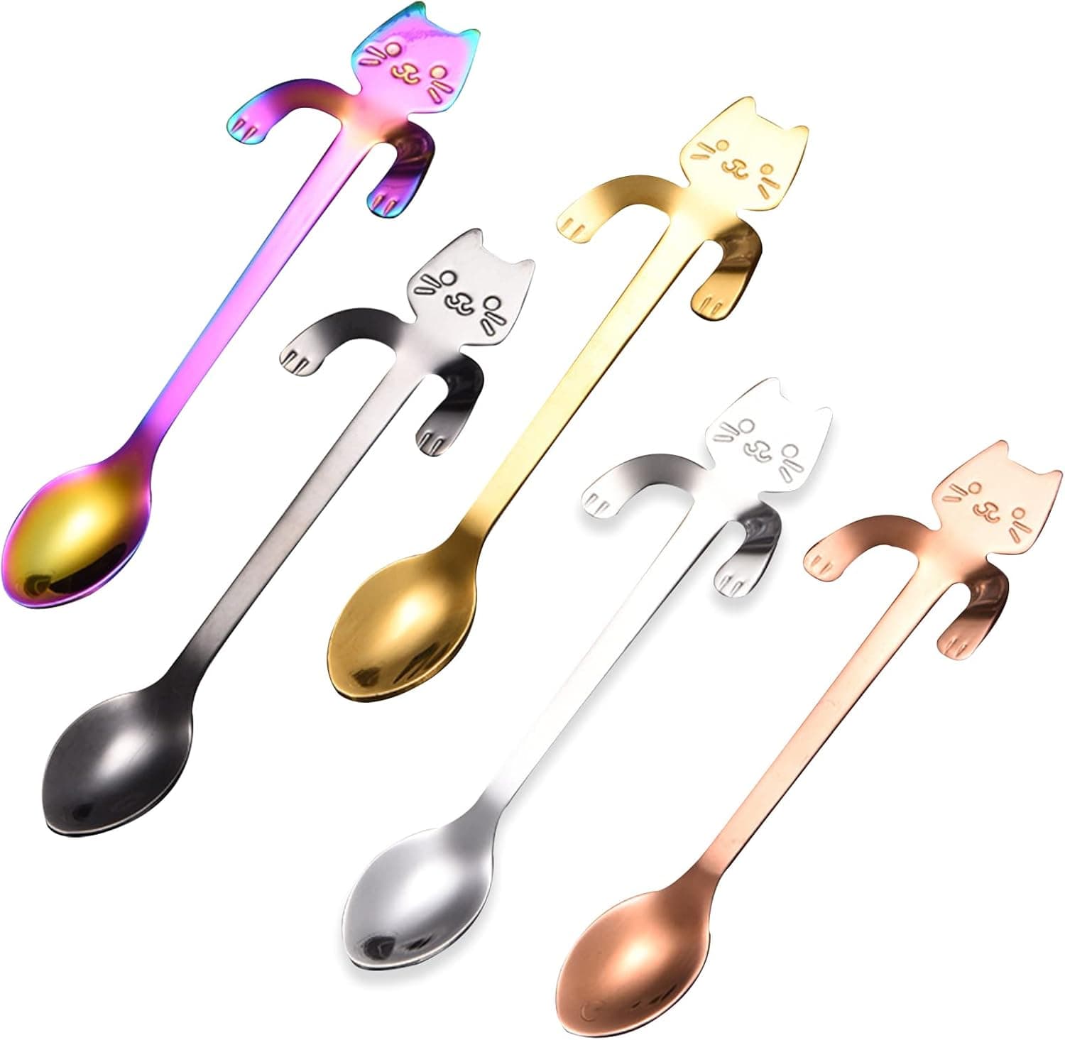 5Pcs Cat Coffee Spoon Sugar Spoon Cat Stirring Spoons for Tea Dessert Stainless Steel