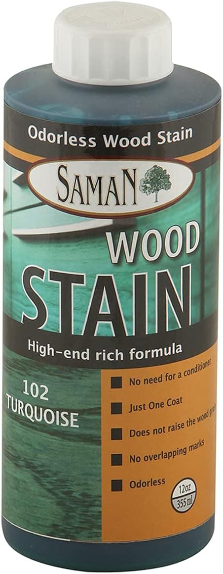 SamaN Interior Water Based Wood Stain - Natural Stain for Furniture, Moldings, Wood Paneling , Cabinets (Turquoise TEW-102-12, 12 oz)