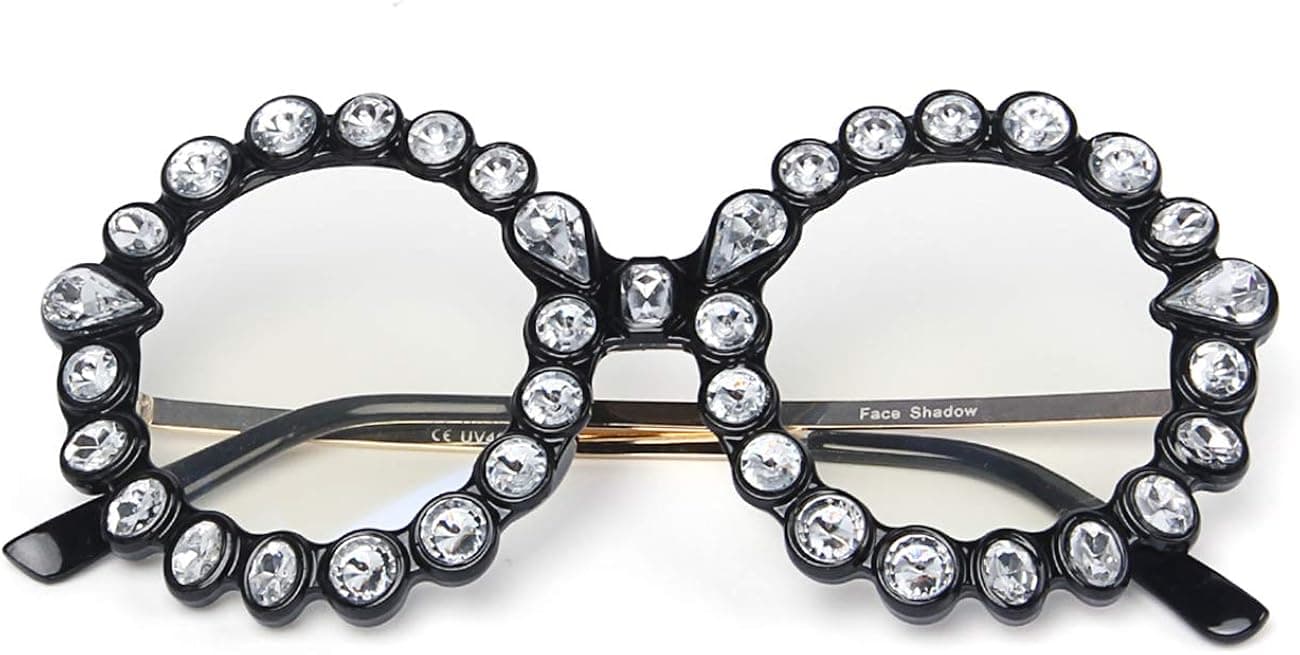 Face Shadow Square Rhinestone Oversized Sunglasses Metal Frame Retro Bling Sun glasses for Women