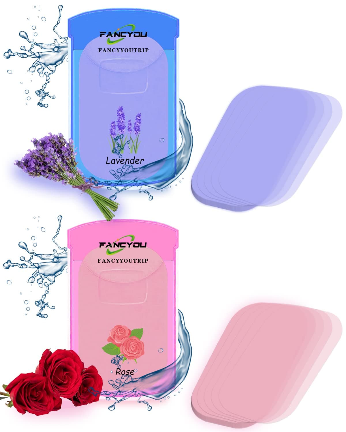 fancyou Paper Soap Sheets (300 Sheets) Lavender + Rose Scented,Soap Confetti,Travel Size Soap,Mini Disposable Skin Friendly for Outdoor,Home,Camping(Lavender Rose)