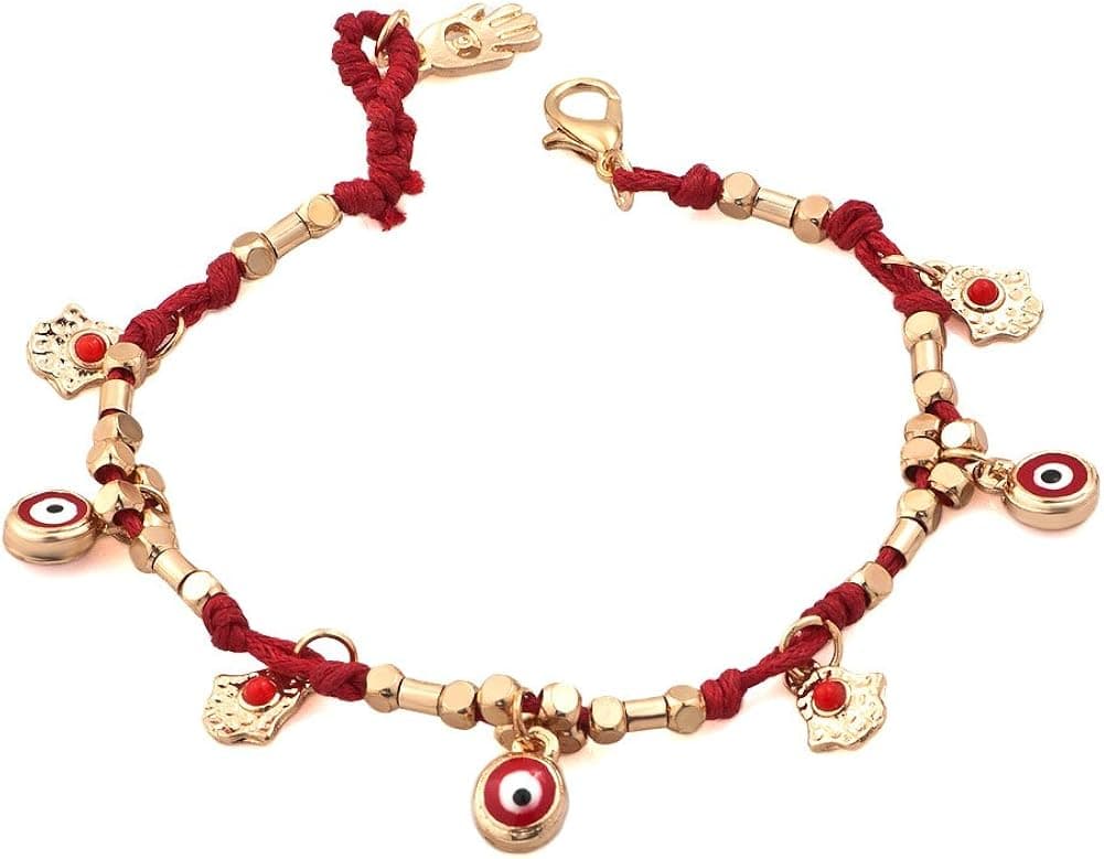 Charmed Craft Evil Eyes Bracelets Hamsa Hand of Fatima Bracelets Handmade Rope Bracelet Clasp