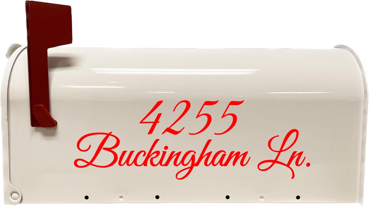 VWAQ Mailbox Address Decal Set of 2 - Insert Street Name & Address Personalized Decals CMB7 (Red, 19"W X 6.5"H)
