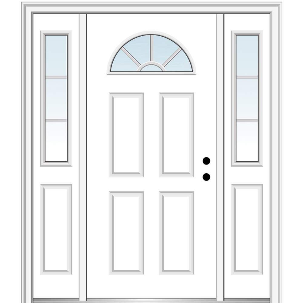 National Door Company ZZ05355L Steel, Brilliant White, Left Hand Inswing, Prehung Front Door, clear GLASS, Internal Grilles, 36" x 80" with 12" Sidelites, Steel