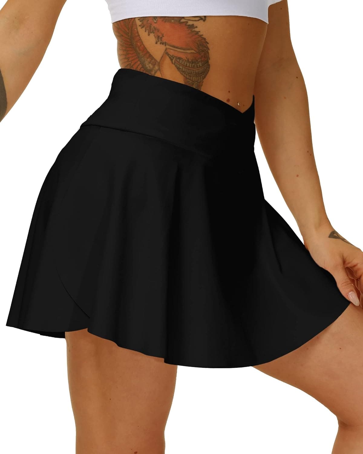 HARTPOR Pleated Tennis Skirt for Women Crossover Waisted Golf Skorts with Pockets Athletic Skirts for Running Casual Workout
