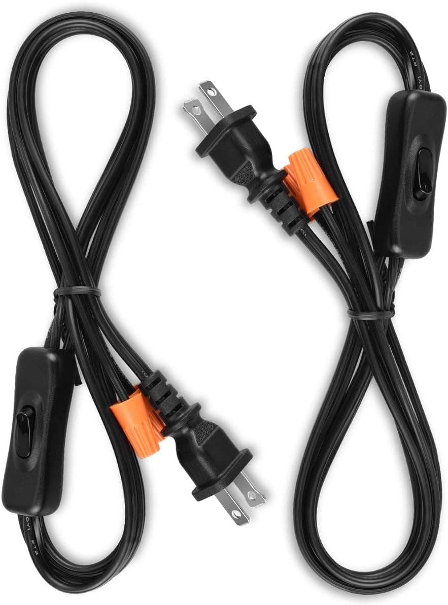 Lamp Cord with Button Switch, Black Wire Plug in, Stripped Ends Ready for Wiring Gladfresit, 6 Feet, UL Listed (2 Packs)