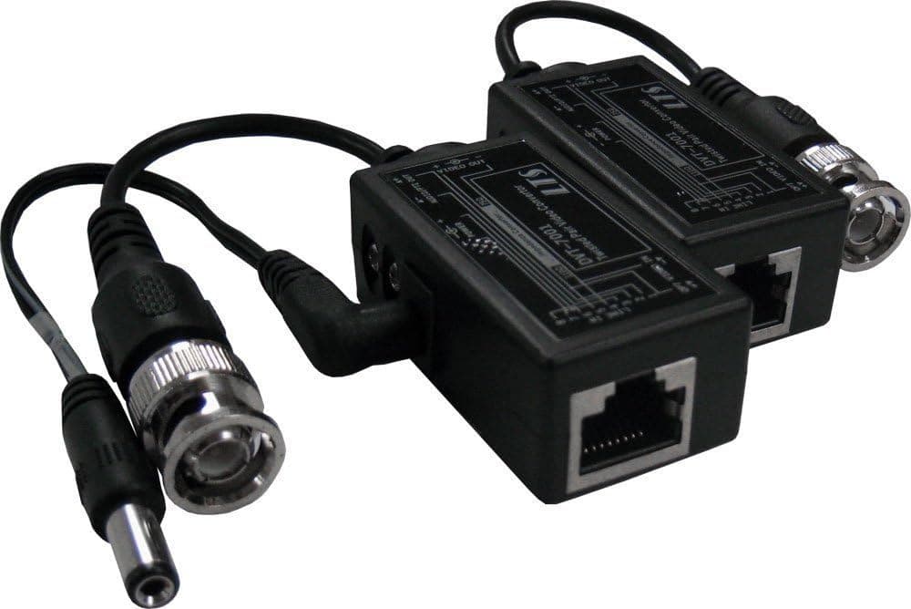 R-Tech Male BNC to RJ45 Video Balun with Power Connector (1 pair) for Security Surveillance CCTV Cameras and DVRs