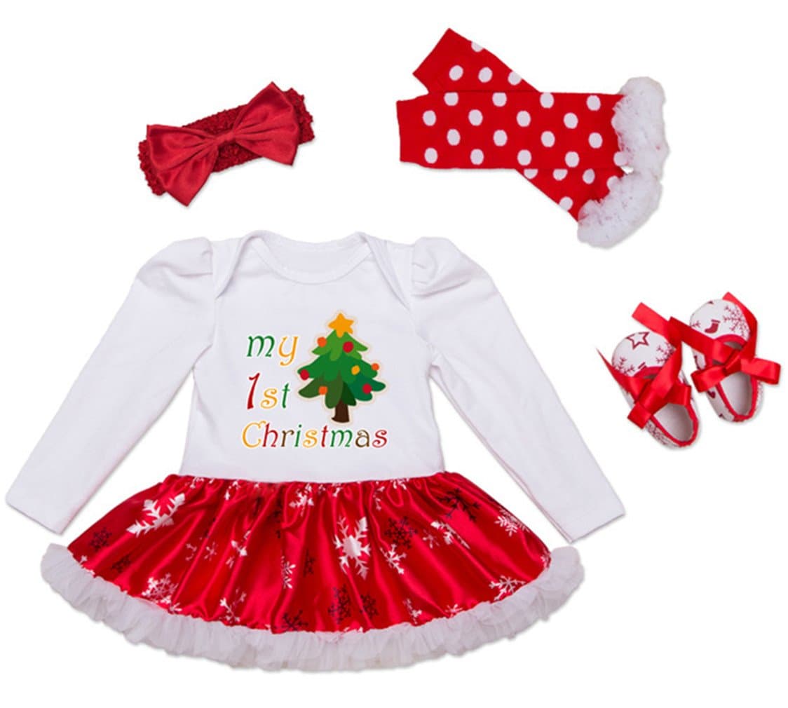 Bigface Up Baby Girls My First Christmas Costume Party Dress Tutu Outfits 4PCS Set(Tree S)