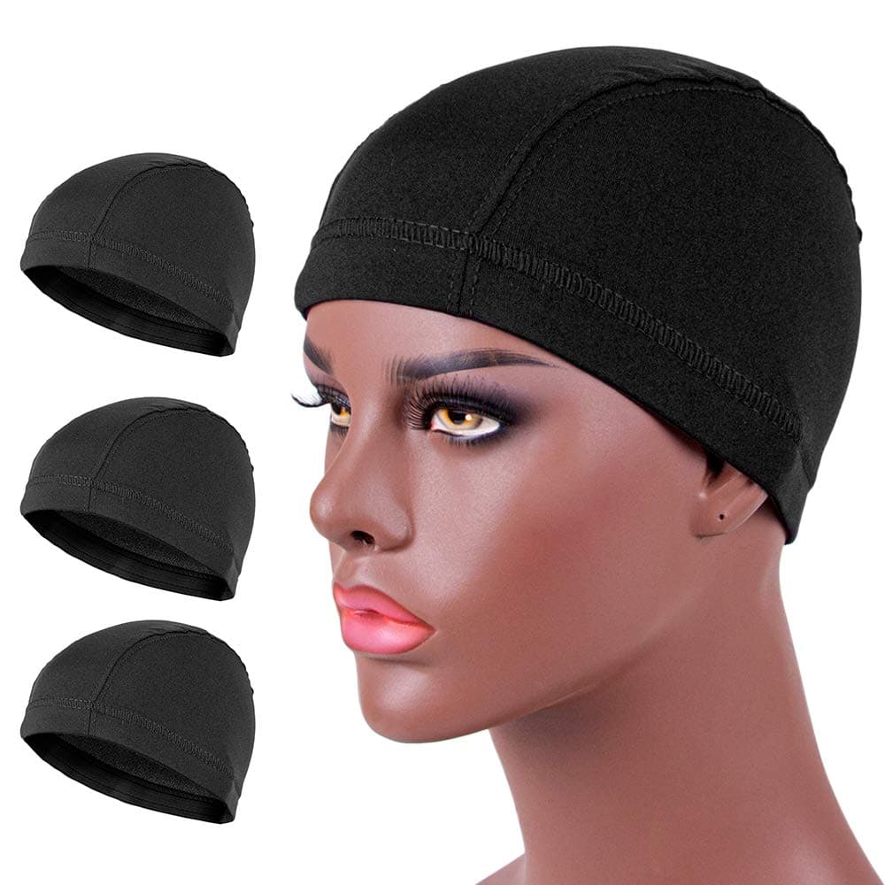 3-PACKS Black Spandex Dome Wig Cap - Medium Size For Making Wigs