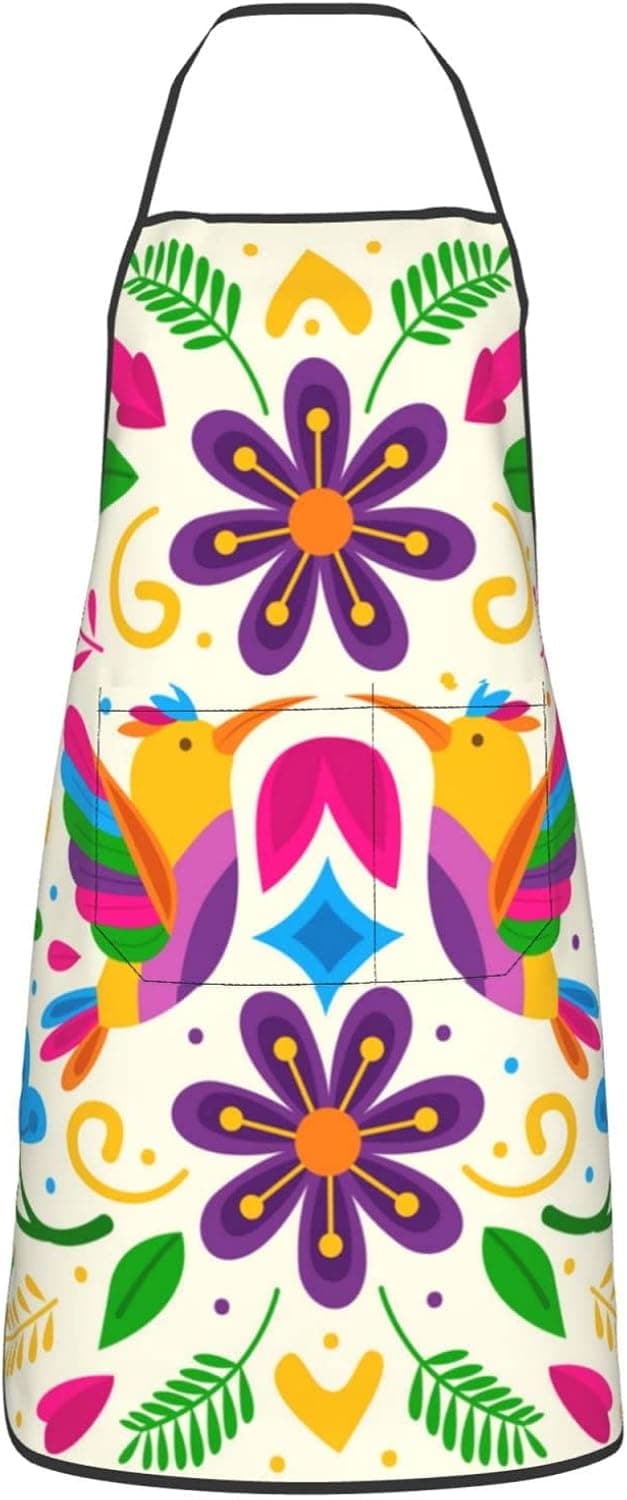 Senheol Colorful Mexican Flower Aprons Kitchen Chef Waterproof Adjustable Mexican Apron For Bbq With Pockets For Men Women