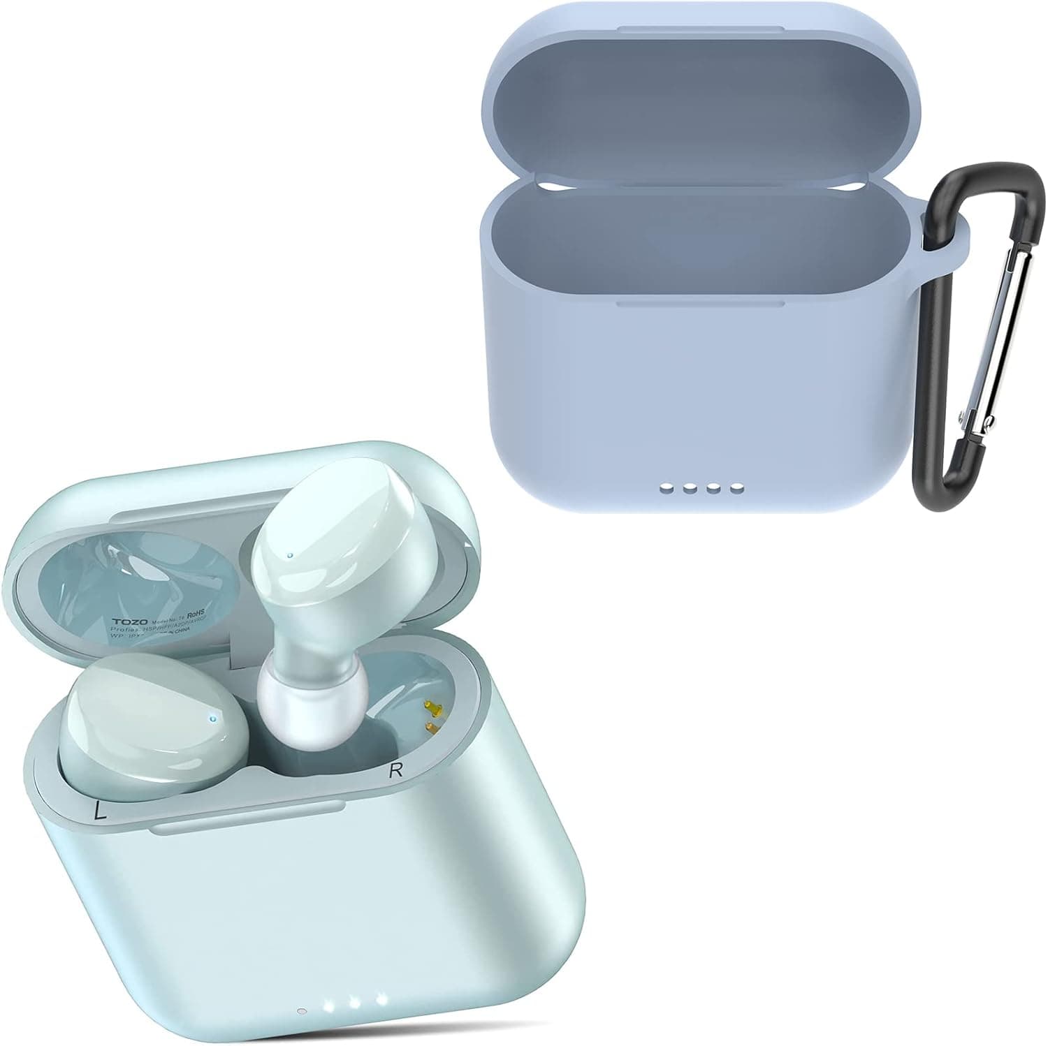 TOZO T6 Protective Silicone Case Blue & TOZO T6 True Wireless Earbuds Bluetooth Headphones Blue