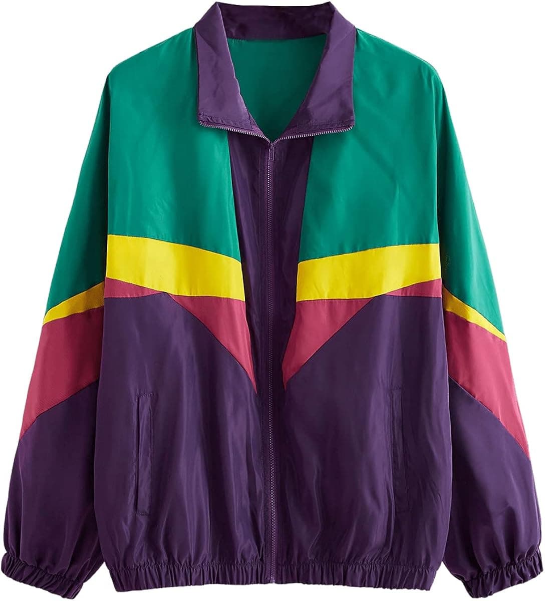 SweatyRocks Women's Zip Up Color Block Lightweight Jacket Patchwork Sport Windbreaker Jacket Coat Outerwear