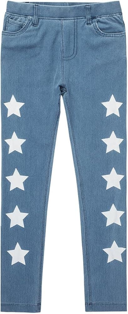 UNACOO Girls Skinny Denim Leggings Pants Casual Cartoon Printed Jeans (Age 3-12 Years)