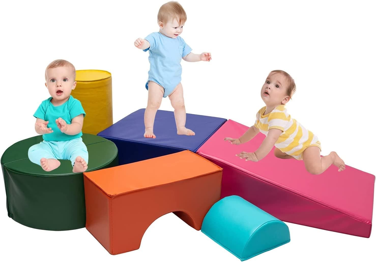 Go Beyond Softscape Crawl and Climb Foam Play Set, 6 Piece Lightweight Blocks Corner Climber, Couch for Toddlers, Children's Composite Toy for Crawling Climbing and Sliding (6PC-Style 1)