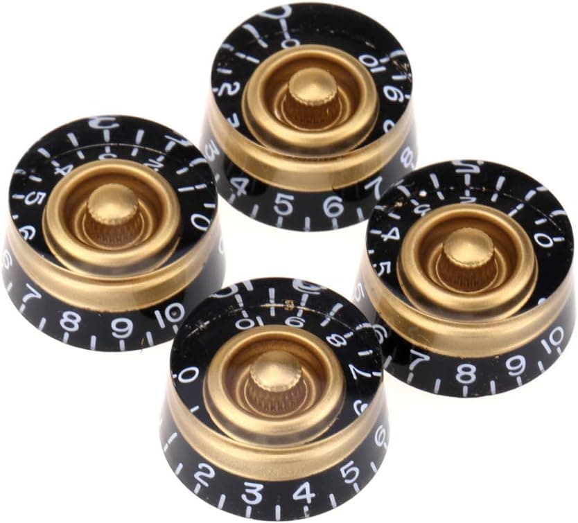 Musiclily Pro Metric Size 18 Spline Electric Guitar Speed Knobs for Epiphone Les Paul SG Asia Import Guitar Bass Split Shaft Pots, Gold (Set of 4)