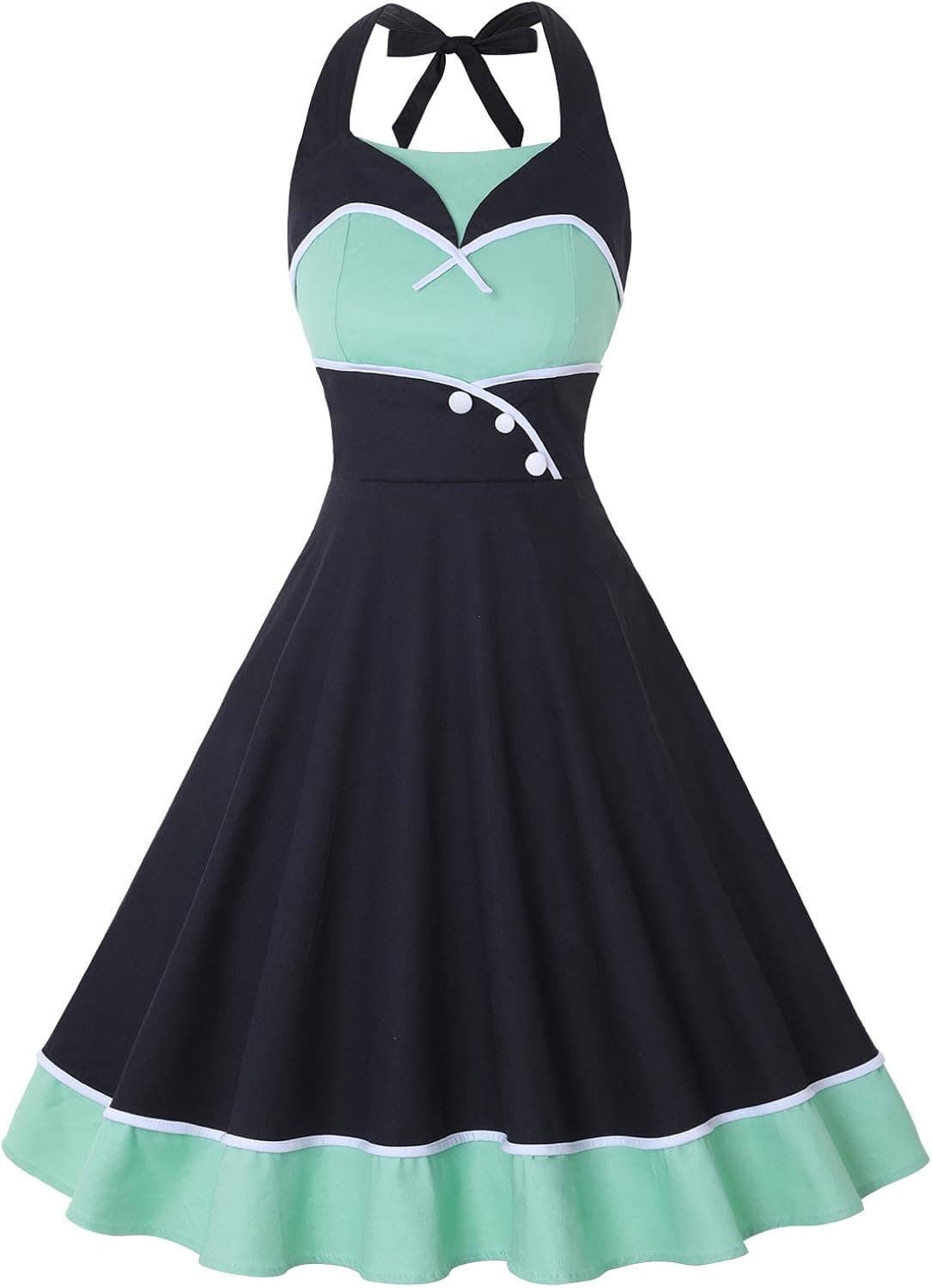 Wellwits Women's Patchwork Halter Backless 1950s Vintage Pin up Sailor Dress