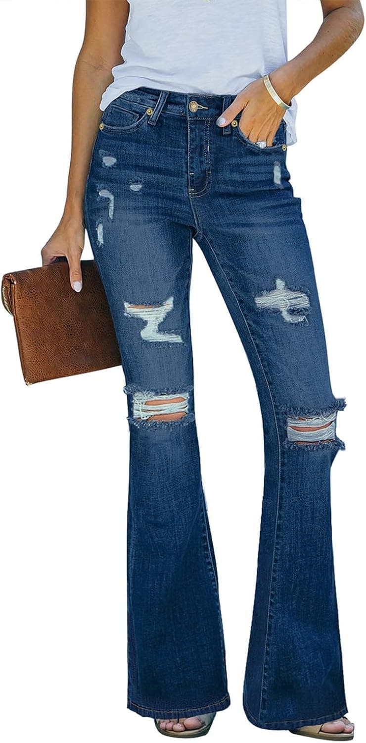 luvamia Womens Bell Bottom Jeans Flare Jean High Rise Distressed Stretch Bootcut Pants