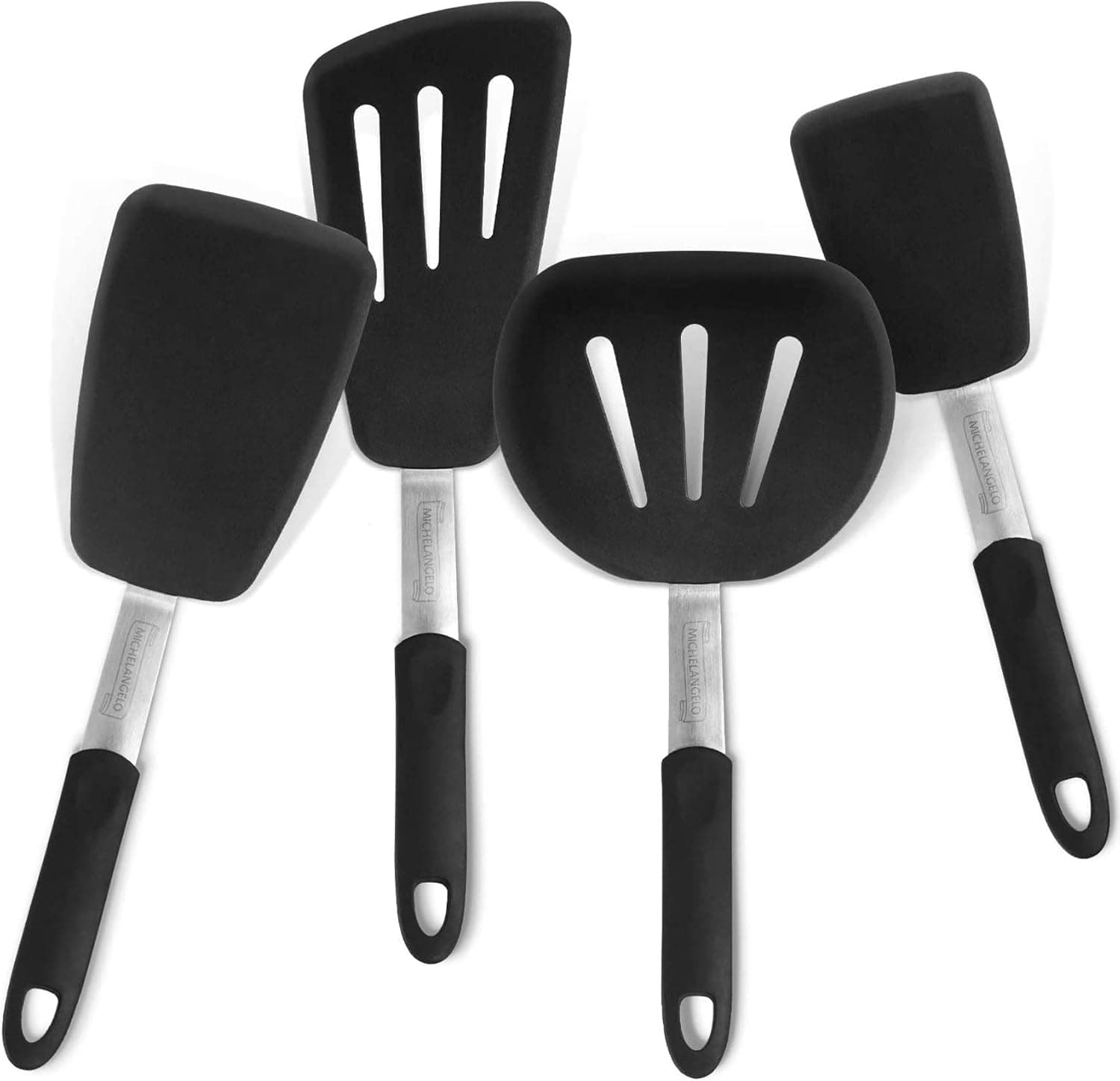 MICHELANGELO Silicone Spatula Set, 4 Piece Spatulas Silicone Heat Resistant, Turner Spatulas For Nonstick Cookware, Spatula Silicone Turner Set For Cooking, Kitchen Spatula Set Black