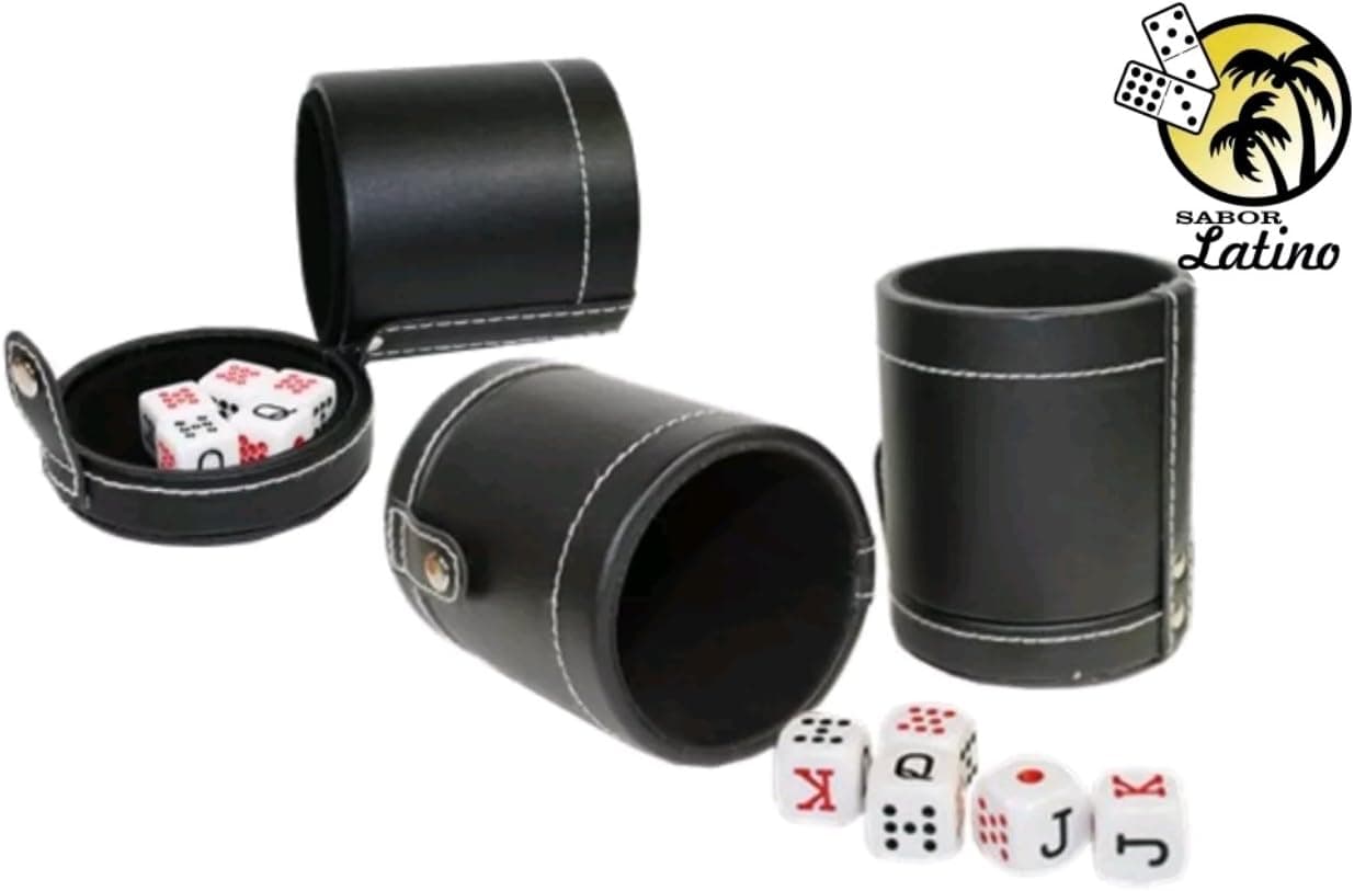 Faux Leather Cubilete Cup with dice set. with storage compartment by Sentir Cubano